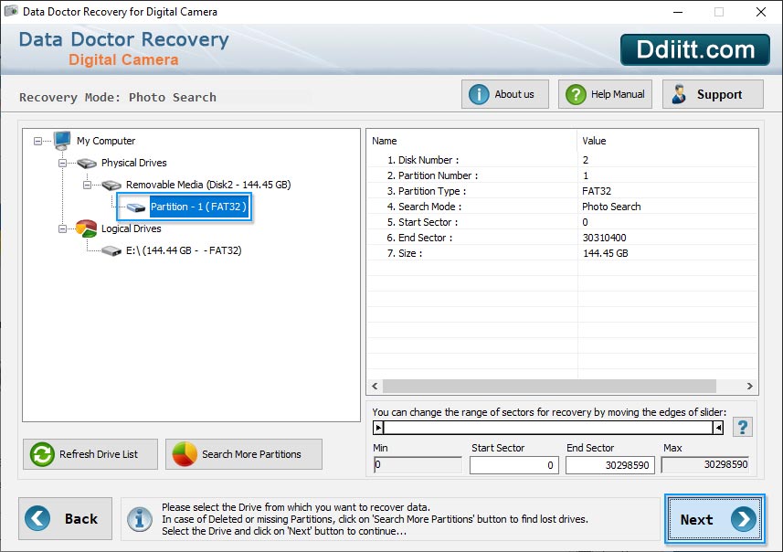  Select Partition to specify location